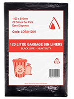 BIN LINER 120Ltr LDPE 1100mm X 950mm BLACK CTN 100 LDBIN120H