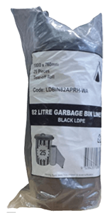 BIN LINER 82Ltr LDPE 1000mm X 760mm BLACK LDBIN82APRH-25 CTN 250 (WA ONLY)