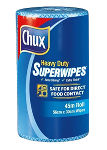 WIPES 56cm X 30cm HEAVY DUTY SUPERWIPES CHUX 9305B BLUE ROLL 45M